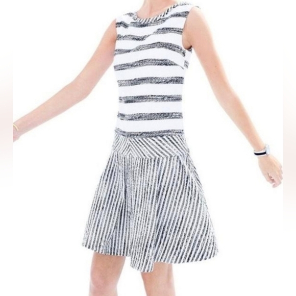J.Crew White with Black Stripes Tweed Sleeveless Drop Waist Work/Office Dress 4 - Picture 1 of 6